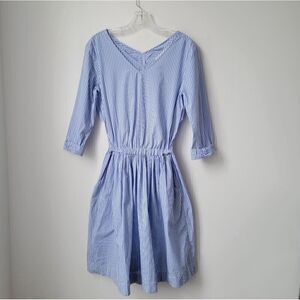 BOUTIQUE FASHION Women's Pinstripe Long Sleeve Waist Gathering Dress Size Small